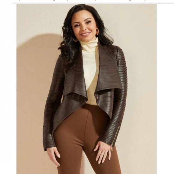 Marciano Guess Shayna Drape Leather Jacket - size 6 - Picture 4 of 15